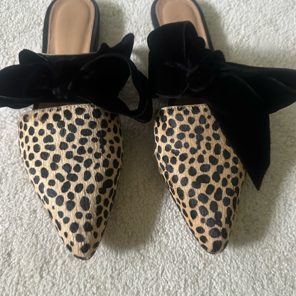 Ulla Johnson Animal Print Mules with Black Velvet Bow